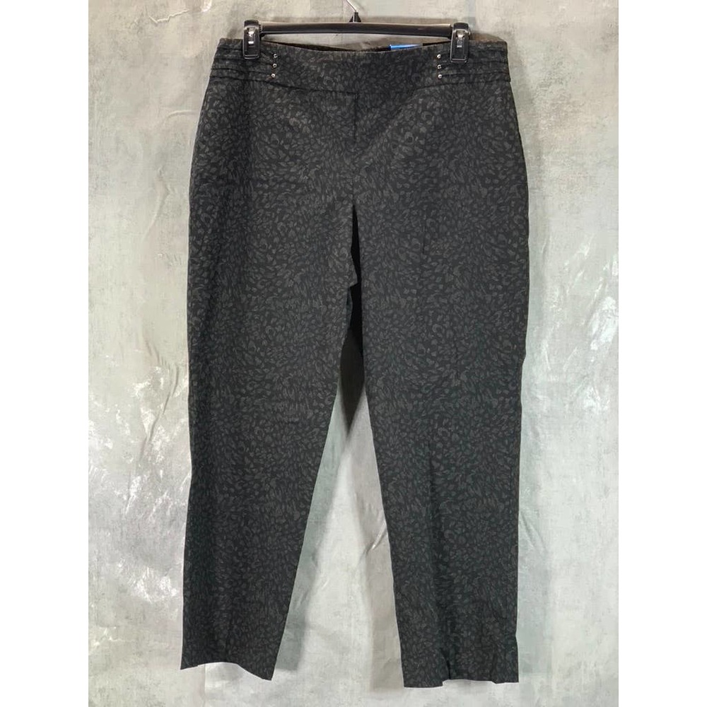 JM Collection Women's Deep Black Animal-Print Bandleader Pull-On Pants SZ XL